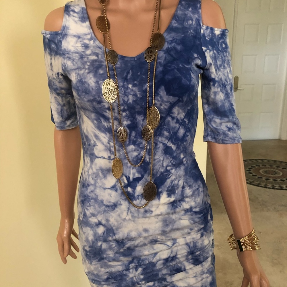 Tie Die Form Fitting Dress - Blue/White